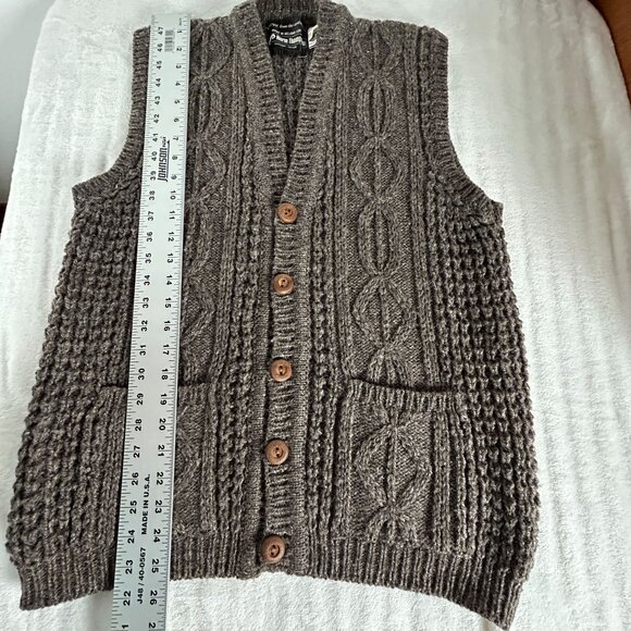 Vintage Norm Thompson Womens Wool Cable Knit Button Front Vest 38 Brown Pockets - Picture 7 of 8